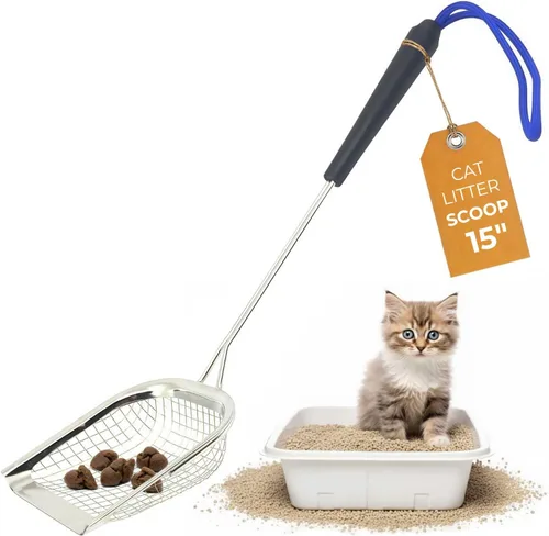 Vista 14 de Sand Dipper Recogedor de Caca de Gato y Recogedor de Caca de Pollo - Resistente Grande de 6" Cuadrado de Acero Inoxidable con Mango Largo