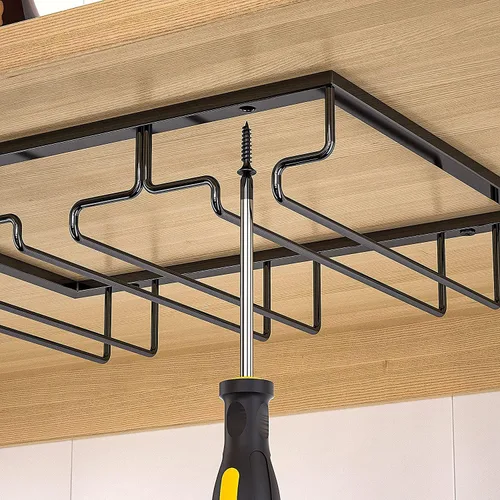 Vista 4 de Soporte para tazas de vino, decoración de mesa, organizador de metal para bar, cocina, estante para copas debajo del gabinete, estante