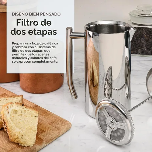 Vista 3 de Cafetera de prensa francesa Frieling - 23 oz, acero inoxidable de doble pared pulido - Prensa francesa aislada para acampar - Cafetera de café