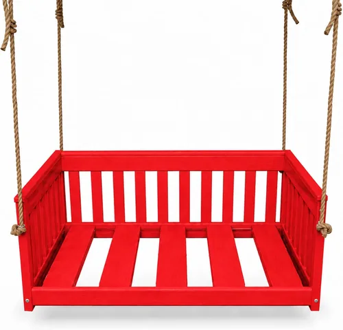 Vista 29 de Amish Made Antique Mahogany Mission Swing, Made in USA Deep Seating Mission Collection HDPE Poly Lumber Porch Swing with Rope, All-Weather Outdoor