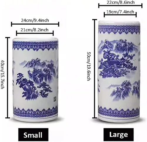 Vista 7 de Paragüero de porcelana, soporte de paraguas de porcelana azul y blanco, soporte tradicional para sombrilla de entrada, organizador de paraguas