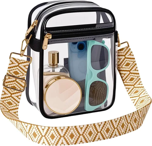 Vista 8 de Bolsa transparente para eventos de estadio, bolso transparente con correa extraíble, bolsa de mensajero para conciertos, trabajo, deportes y fiestas