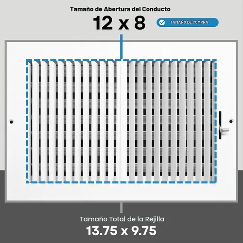 Vista 3 de Rejilla de suministro de aire vertical de 2 vías de 30,5 cm x 20 cm - Tapa de ventilación y difusor - Cara plana estampada - Blanco.