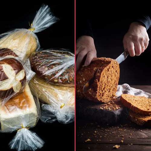 Vista 6 de Bolsas de pan reutilizables con lazos, 50 bolsas transparentes y 50 lazos, ajustables para pan casero y pan de panadería