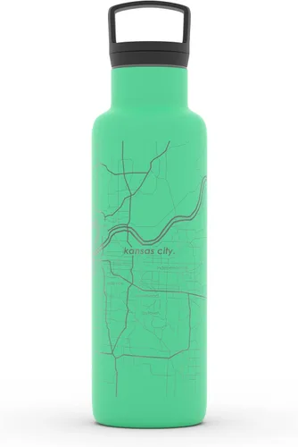 Vista 141 de Well Told Botella de agua aislada con mapa de Washington DC grabado, botella de acero inoxidable grabada (21 onzas, blanco) botella aislada de mapa