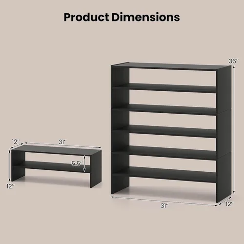 Vista 3 de COSTWAY Zapatero de 6 niveles, estante organizador de zapatos extra ancho con diseño apilable, soporte de almacenamiento de zapatos ajustable