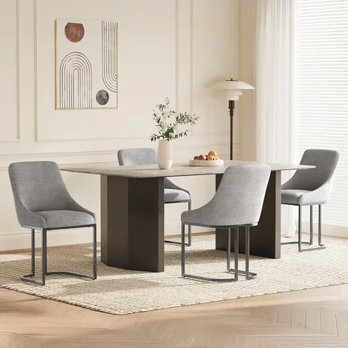 Vista 11 de COLAMY LUMA - Juego de 2 sillas de comedor de tela tapizada con patas de metal y cojín acolchado, sillas laterales sin brazos para comedor, cocina