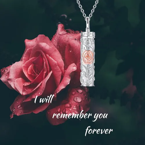 Vista 32 de Collar con colgante de urna de cenizas de cremación y árbol de la vida para mujer, plata de ley US1