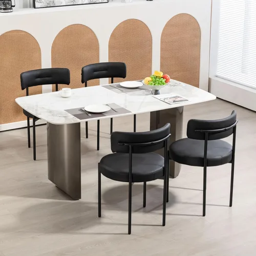 Vista 12 de Juego de 2 sillas de comedor de piel sintética sin brazos con patas negras Negro
