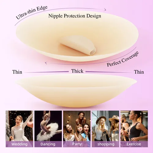 Vista 7 de Fundas para pezones para mujer, reutilizables, adhesivas, de silicona, diseño invisible y lavable con caja de viaje