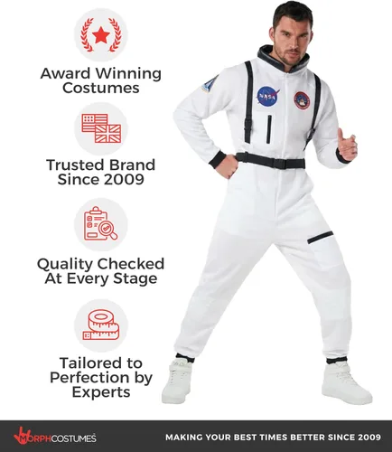 Vista 5 de Morph, Disfraz de astronauta para hombre, traje espacial, disfraces de Blanco