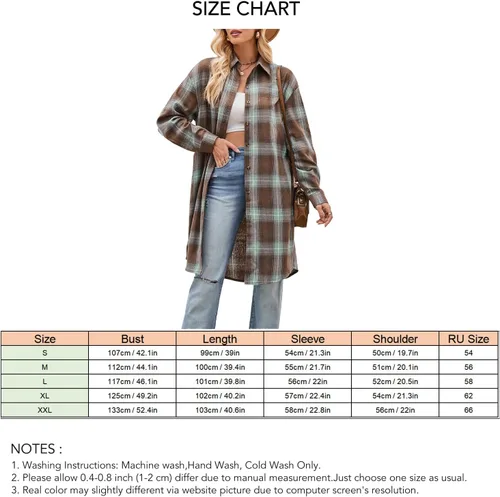 Vista 5 de Women Casual Coat, Polyester Fabric Plaid Long Sleeve Shacket for Outdoor Travel Shopping