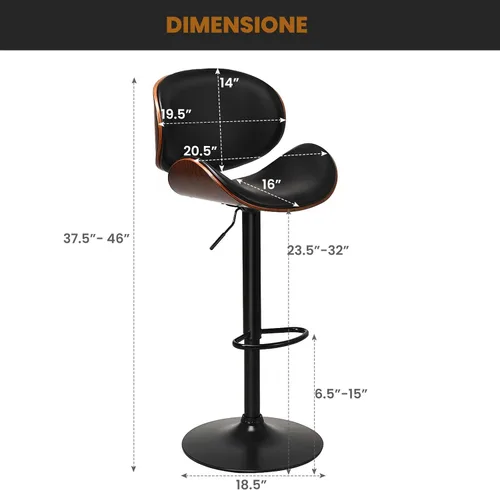 Vista 2 de NAFORT Juego de 2 taburetes de bar ajustables en altura de mostrador con asiento y respaldo de madera curvada, modernos taburetes de bar de piel