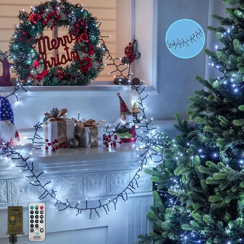 Vista 17 de Luces de cadena navideñas conectables de 240 LED de 88 pies, 13 modos, para interiores y exteriores, cable verde extensible, luces de árbol
