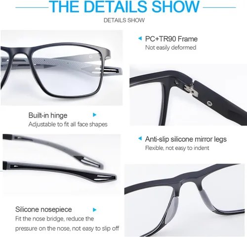Vista 4 de Photochromic Progressive Multifocus Reading Glasses UV400 Spring Hinge Computer Anti Blue Light Eyewear for Men Women