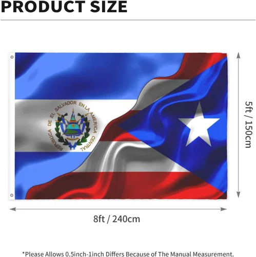Vista 2 de Banderas para exteriores de 5 x 8 pies, bandera de Puerto Rico y El Salvador y Puerto Rico, banderas de impresión de doble cara de 5 x 8 pies