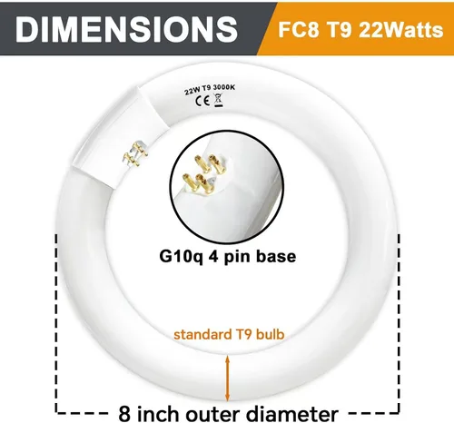 Vista 4 de FC12T9/WW - Juego de bombillas fluorescentes circulares de 32 vatios y FC8T9/KB de 22 W, 8 pulgadas, T9, 22 W y 32 W, 32 W, luz circular blanca