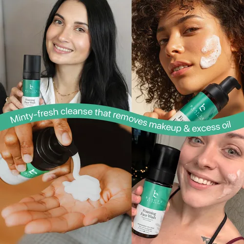 Vista 6 de Beauty by Earth Limpiador facial espumoso, ingredientes naturales y orgánicos, lavado facial vegano, limpiador diario suave para pieles sensibles