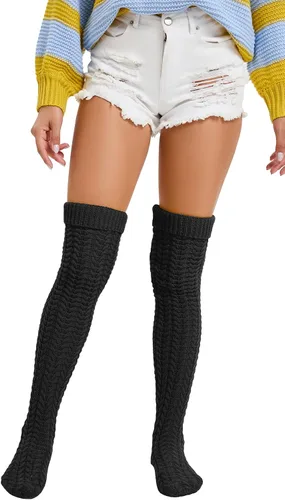 Vista 3 de YELAIVP Slouch - Calcetines altos de punto trenzado para mujer, por encima de la rodilla, botas extralargas, calentadores de piernas