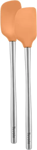 Vista 29 de Tovolo Espátula para Frascos de Silicona con Mango Largo de Acero Inoxidable Espátula Raspadora Naranja Albaricoque, Raspador de Frascos Resistente