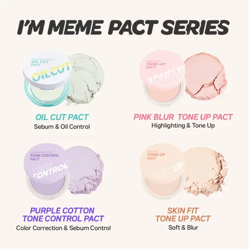 Vista 8 de I'M MEME Compact - Tone-up Pact Polvo de ajuste presionado coreano para efecto de desenfoque rosa, con calamina, polvo de maquillaje, compacto