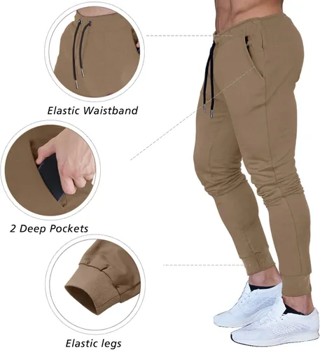 Vista 4 de BUXKR - Pantalones deportivos ajustados con bolsillos profundos para hombre para gimnasio correr y fisioculturismo