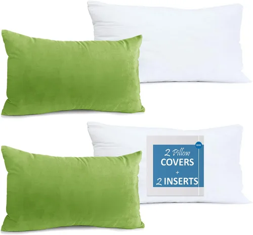 Vista 40 de Nestl Juego de 2 rellenos de almohada con terciopelo suave y sólido, juego de fundas de almohada cuadradas decorativas para sofá, automóvil Azul