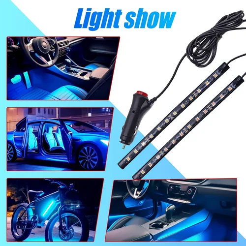 Vista 3 de Luces interiores LED DC 12V luz ambiental para asiento de coche, tira de luz LED DRL tira de luz diurna para coche, luces de atmósfera azul Icyblue