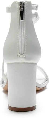 Vista 2 de Hyinlays Zapatos de vestir con tacón de bloque para mujer, correa de tobillo de satén, sandalias de tacón grueso para baile de graduación