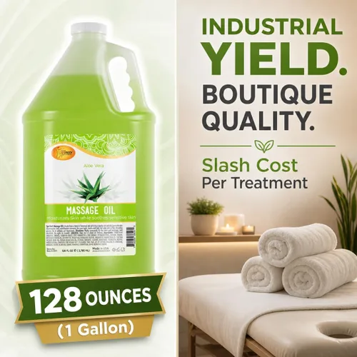 Vista 2 de SPA REDI Aceite de masaje profesional de aloe vera – 5 mezcla botánica con almendras, aguacate, girasol y vitamina E No graso, de rápida absorción