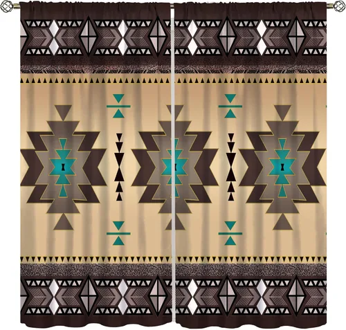 Vista 29 de YCness Cortinas aztecas para dormitorio, decoración geométrica étnica del suroeste para sala de estar, diseño tribal bohemio de elefante nativo