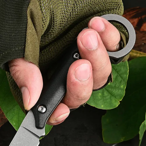 Vista 5 de Survival EDC Cuchillo de hoja fija, con funda Kydex, clip para cinturón para transporte vertical y horizontal, cuchillo utilitario de espiga