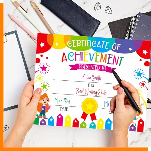 Vista 4 de 40 piezas de diploma preescolar, certificado de logro en 2 diseños, colorido certificado de premios, suministros escolares para niños, estudiantes