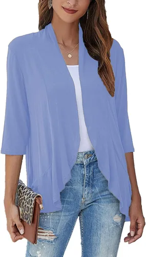 Vista 9 de Bluetime Women Open Front 3/4 Sleeve Cardigan Negro