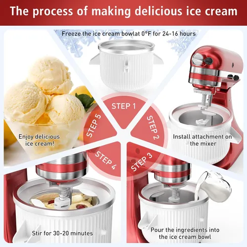 Vista 3 de Accesorio para batidora KitchenAid, cuenco de helado compatible con batidoras de soporte de 4.5 cuartos y 6 cuartos de galón o más grandes