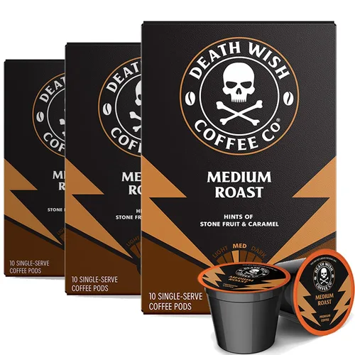 Vista 22 de Death Wish Coffee Cápsulas de tostado medio de una sola porción – El café más fuerte del mundo – Mezcla más ligera de granos arábica audaz y Robusta