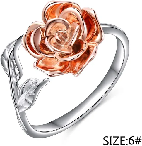 Vista 25 de Anillos abiertos ajustables de plata de ley S925, anillo de rosa para mujeres y adolescentes