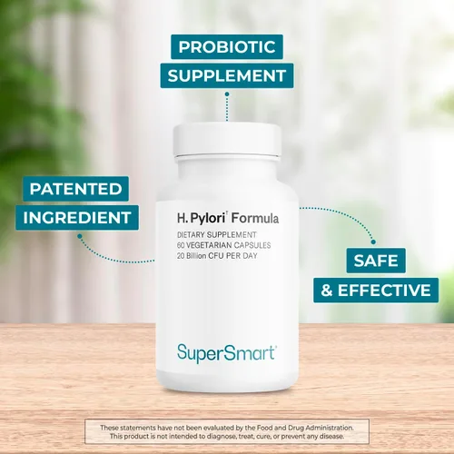 Vista 3 de Supersmart H. Pylori Fórmula 20 mil millones de UFC por día (alta potencia) - Probiota patentado Pylopass Lactobacillus Reuteri DSM 17648 Sin OMG
