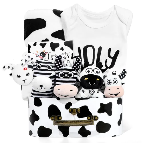 Vista 9 de iAOVUEBY Conjunto de regalo para bebé para recién nacido, canasta de regalos para baby shower de abeja, libro para bebé de alto contraste, juguetes