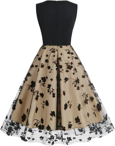 Vista 2 de Vestido vintage para mujer, vestido de fiesta de té de los años 50, bordado de mariposa, floral, acampanado, vestido de cóctel