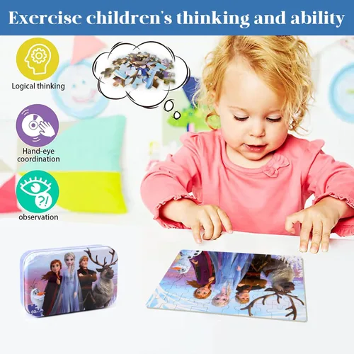Vista 3 de MZZOTOY - Rompecabezas para niños de 4 a 8 años, 60 piezas, para niños de 3 a 5 años, en una caja de metal, rompecabezas educativos para niñas
