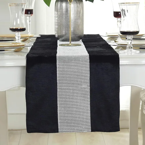 Vista 18 de Camino de mesa largo con lentejuelas y diamantes de imitación y borlas para comedor, Navidad, boda, fiesta, decoración de mesa