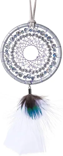 Vista 7 de Atrapasueños azul hielo, plumas de pavo y plumas de pavo real, hecho a mano, pequeño atrapasueños para dormitorio, atrapasueños para niñas