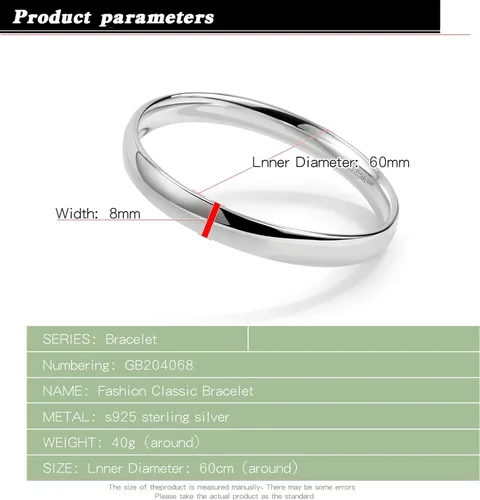 Vista 6 de Minimalism - Pulsera de plata de ley 925 de ancho de 7 a 0.315in de diámetro, 60 a 2.559in, color liso, liso, joyería fina, regalos, Circonita cúbica