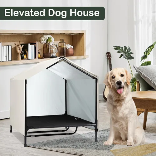 Vista 3 de Casa para perros para interiores y exteriores, para perros grandes, XL, XXL, jumbo, cama elevada para perros con toldo, impermeable y resistente al
