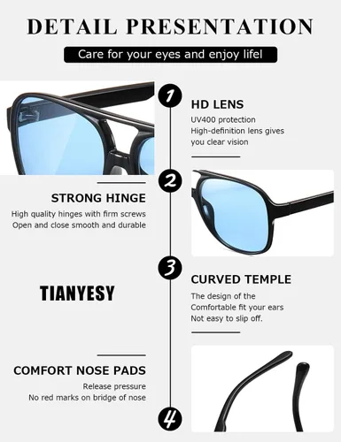 Vista 5 de Gafas de sol clásicas estilo aviador vintage para mujeres y hombres, montura grande, gafas de sol retro de los años 70