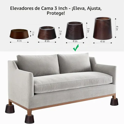 Vista 2 de Elevadores de cama de madera de pino de alta calidad, elevadores resistentes de 3 pulgadas para soporte resistente y decoración mejorada