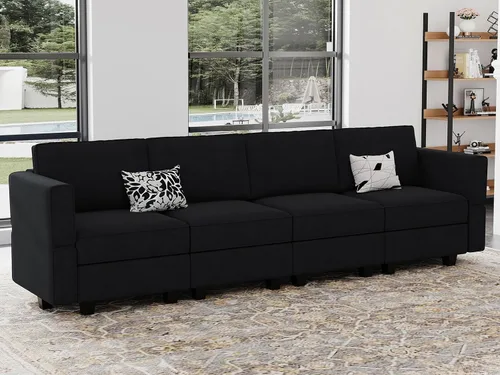 Vista 28 de Belffin - Sofá modular de terciopelo con asientos de almacenamiento, sofá de 3 plazas para sala de estar, color negro