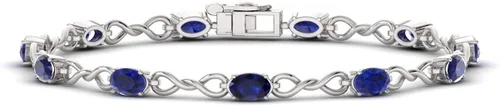 Vista 2 de Diamondere Pulsera de zafiro azul de talla ovalada natural y certificada en oro blanco de 14 quilates Pulsera de 4.89 quilates para mujer, longitud