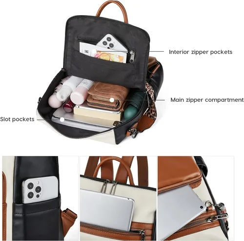 Vista 16 de OPAGE - Mochila de cuero para mujer, con borla de moda, bolso de hombro, mochila grande, bolsa de viaje, gris, L